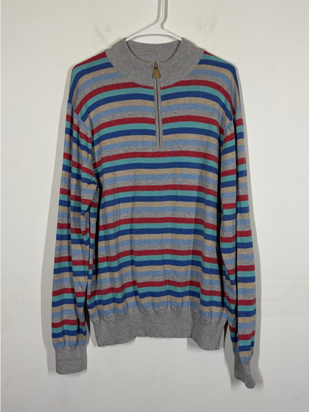 Peter Millar Striped Knit 1/4 Zip Sweater Size XL